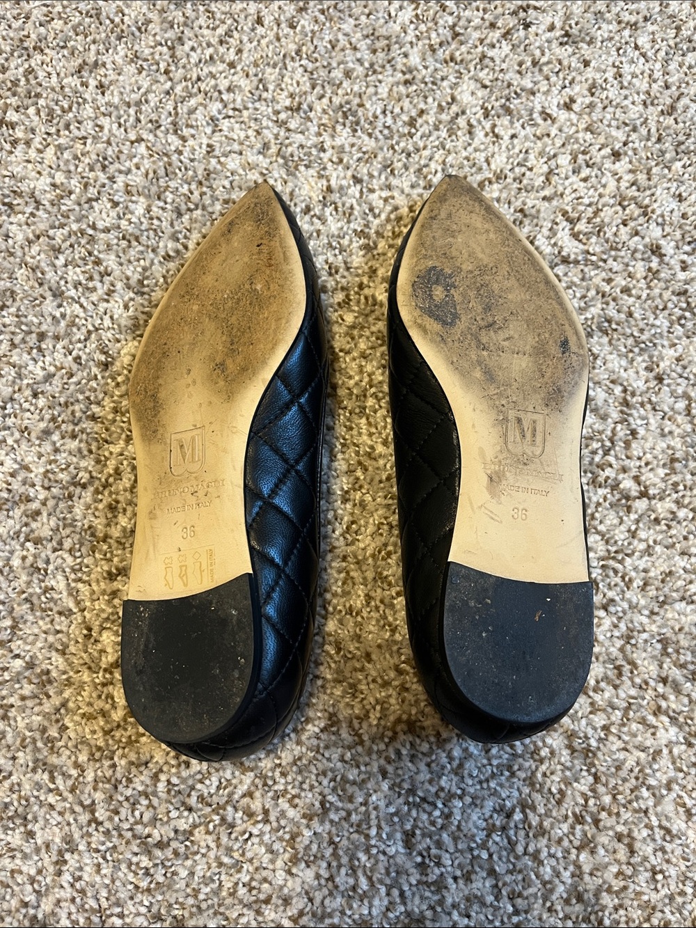 Bruno Magli Black Quilted Pointed Leather Flats - Picture 9 of 9